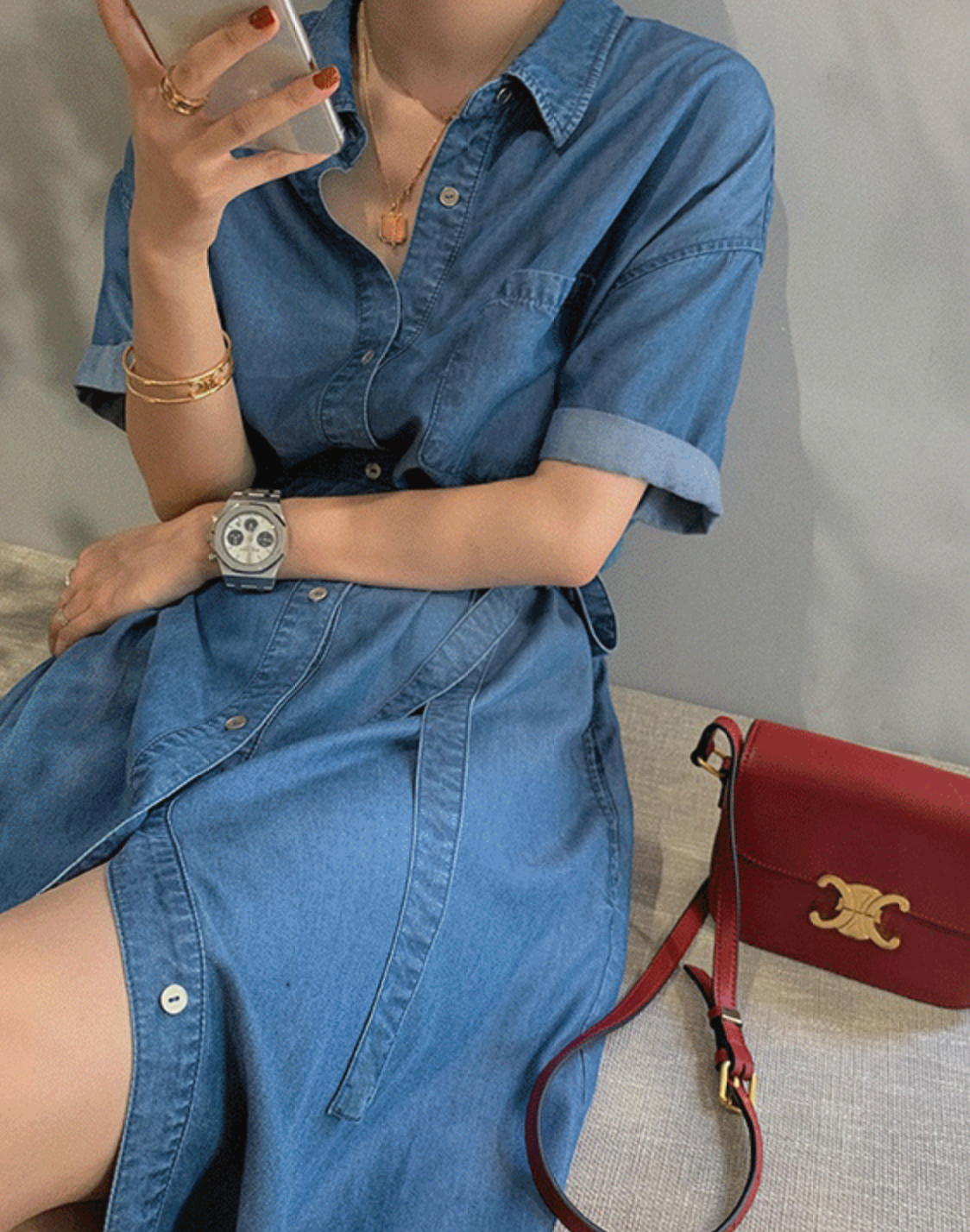 Falden Denim Shirt Dress